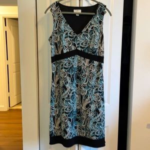 White and blue gray scroll dress